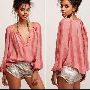 Free People Against All Odds Grommet Desert Sun Striped Blouse Small